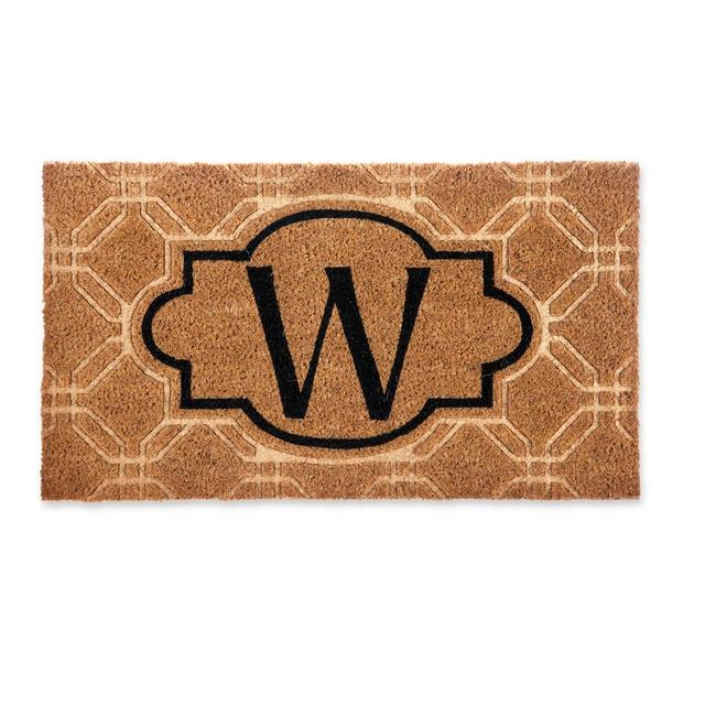 Evergreen Embossed Flocked Monogram Letter "W" Door Mat Insert in Black