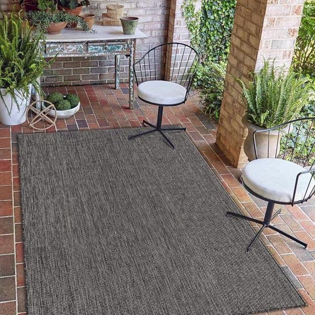 Unique Loom Collection Casual Transitional Solid Heathered Indoor/Outdoor Flatweave Area Rug (2' x 3' 1" Rectangle, Black/Ivory)