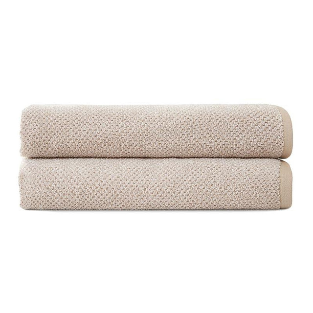 Cozy Earth Nantucket 60% Cotton 40% Viscose from Bamboo Bath Sheet - 600 GSM Plush & Fast-Drying with Rice Weave Pattern - 2 Pack 40" x 65" Luxury Bath Sheet - Sand