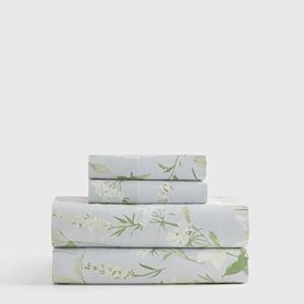 Classic Organic Percale Floral Sheet Set in Blue Garden - Queen