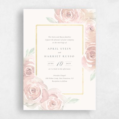 Pale Coral, Beige Wedding Invitation - Roana Classic Foil