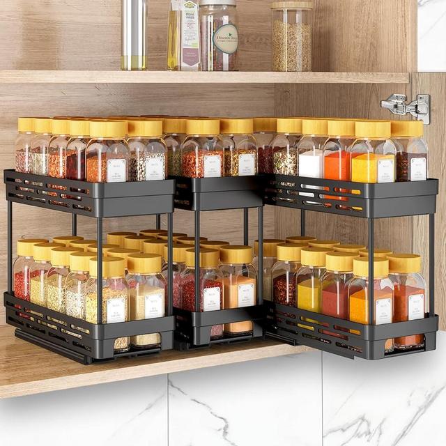 DABIGE 3 Packs Pull Out Spice Rack Organizer for Cabinet, Slide Out Spice Racks Organizer, Easy to Install Spice Cabinet Organizers, 4.33''Wx10.4''Dx8.5''H, Each Tier Hold 10 Spice Jars - 2 Tier…