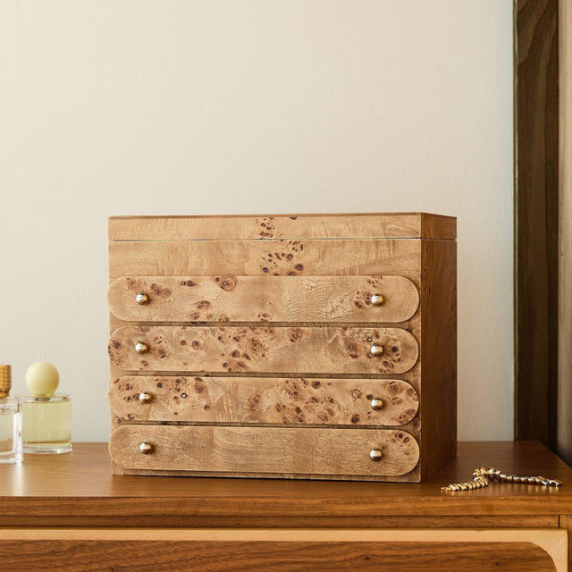 Emma Chamberlain Light Burl Jewelry Box, 15"w x 16"d x 8"h