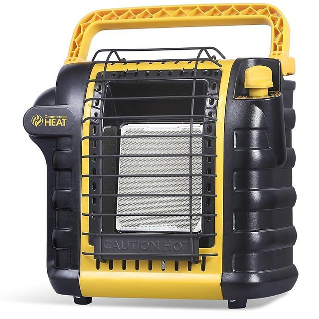 Commercial Heat 9000 BTU Portable Propane Heater for Outdoor Use, Patio Heater for Up To 300 Sq. Ft., 2 Heat Settings, Swivel Regulator Connects to 1 lb. Propane Tank, CHP9000Y, Yellow