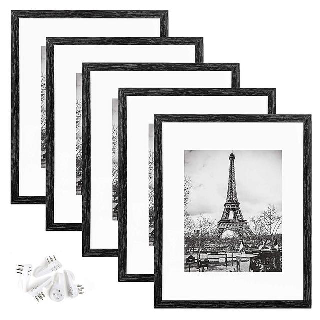 upsimples 11x14 Picture Frame Set of 5,Display Pictures 8x10 with Mat or 11x14 Without Mat,Wall Gallery Photo Frames,Distressed Black