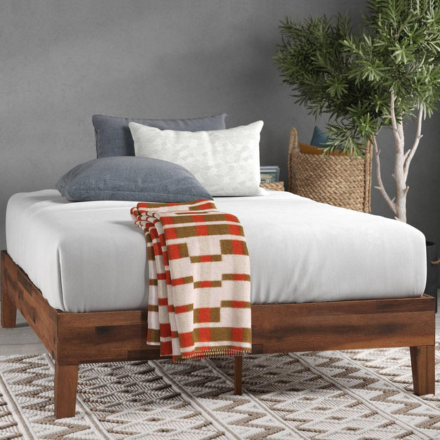 Queen Marissa 12" Deluxe Wood Platform Bed Frame Brown - Zinus