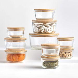 Crate & Barrel 20-Piece Round Glass Food Storage Set with Bamboo Lids + Reviews | Crate & Barrel