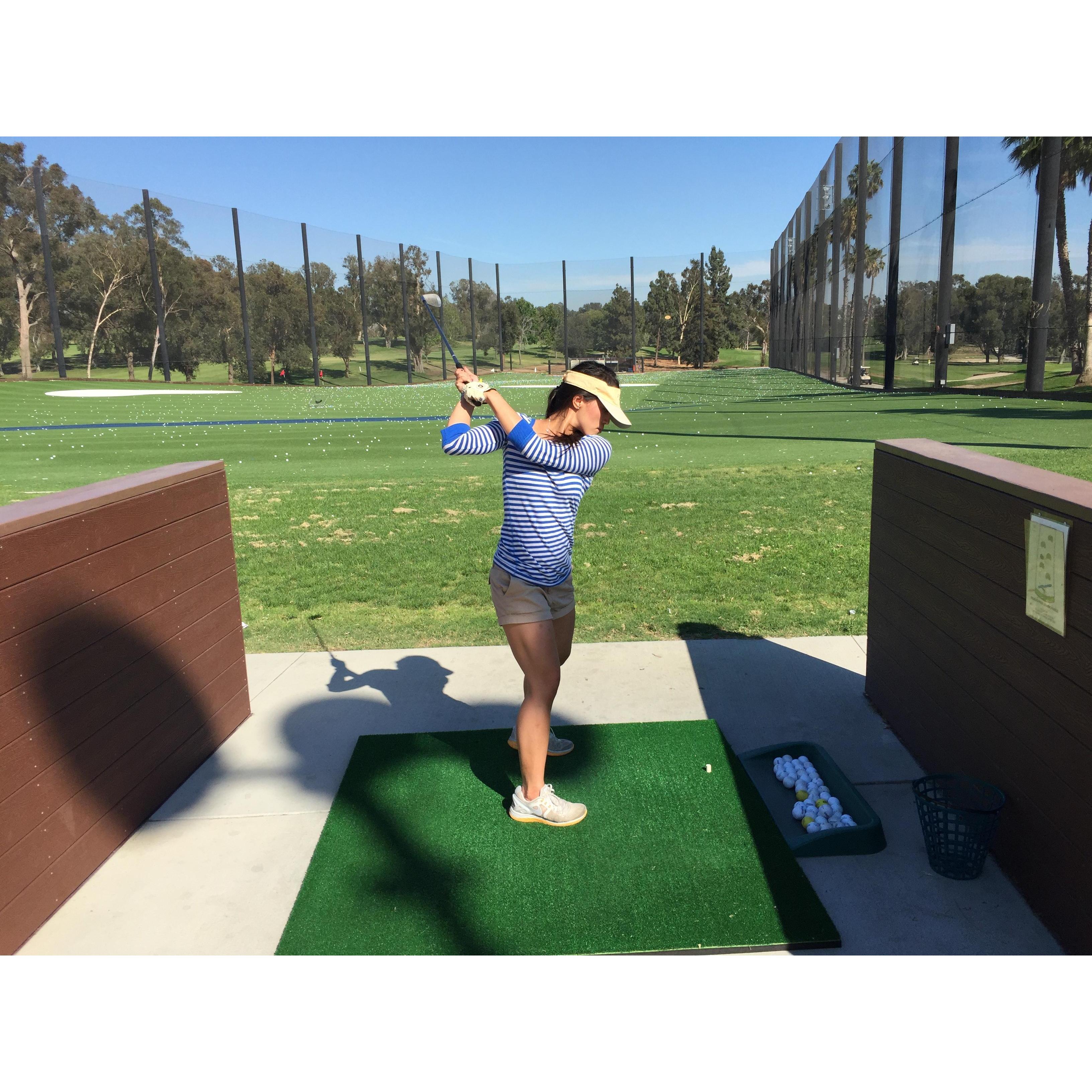 First time golfing. Allison was able to hit the ball in the air, impressive!