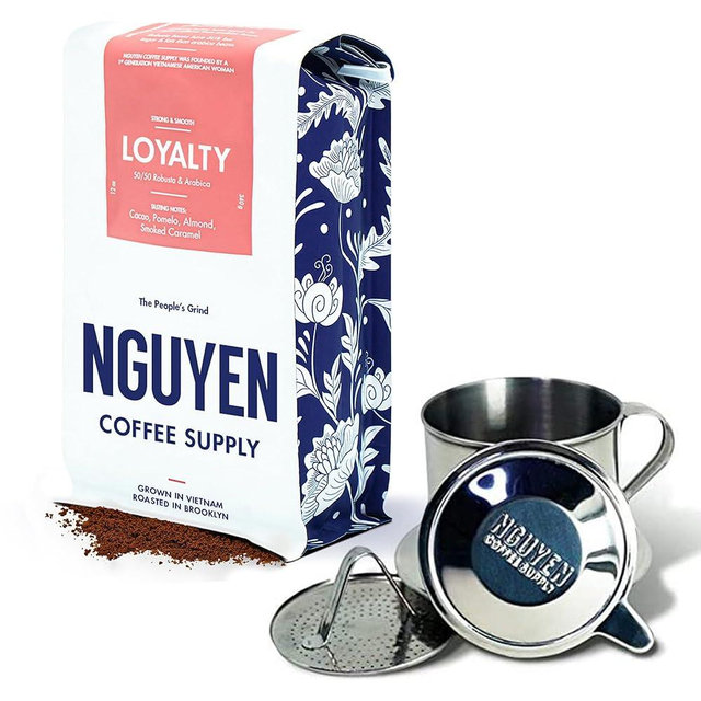 Nguyen Coffee Supply - Loyalty Signature Coffee and 12oz Phin Filter Coffee Gift Set: Medium Roast Premium Ground Coffee, [12oz Bag + 1 Filter]