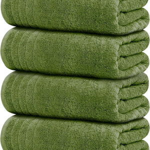 4 Extra Large 100% Cotton Bath Towels - Green