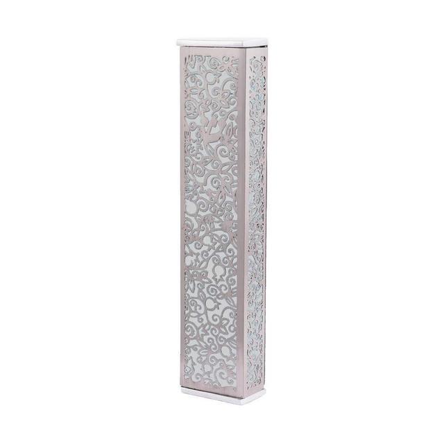 Emanuel Yair Wide Mezuzah Case for Door | Lazer Cut Pomegranates Filigree Design (Steel MJ-2D)