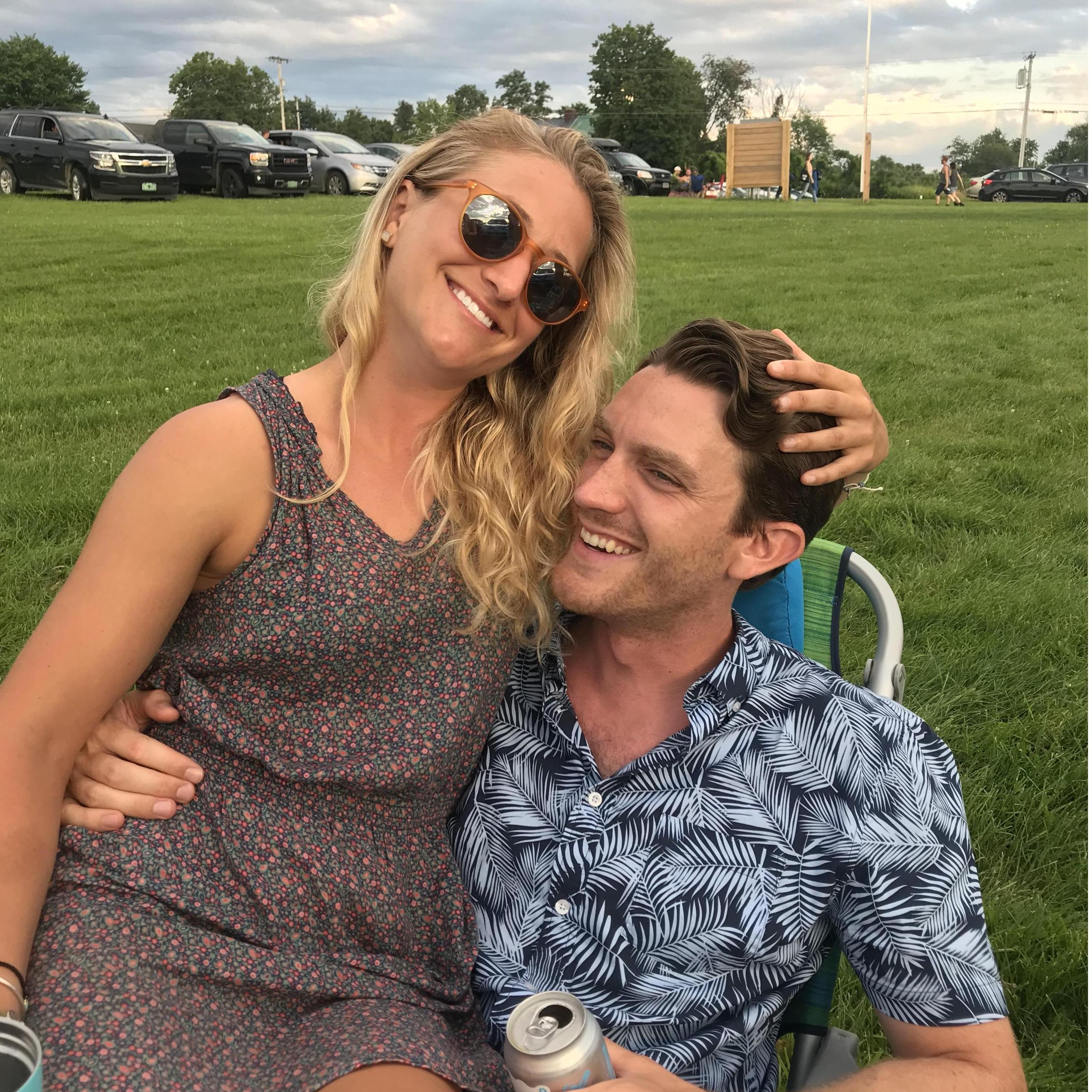 Laughs with friends before one of many beautiful summer concert evenings.