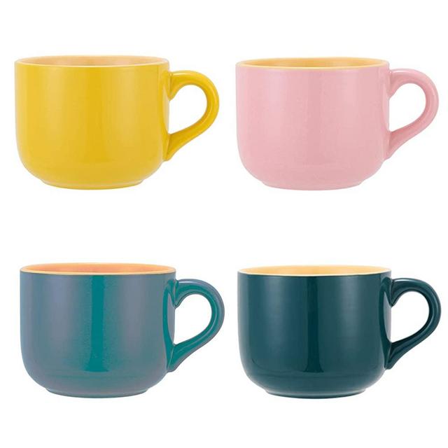TeenFighter Porcelain Large Oatmeal Mugs - 23 Ounces(680mL) Wide Coffee Mug Set of 4, Breakfast Cup and Soup Bowl, Microwave and Dishwasher Safe, Ceramic Mug for Milk, Tea, Fruit, Ice Cream…