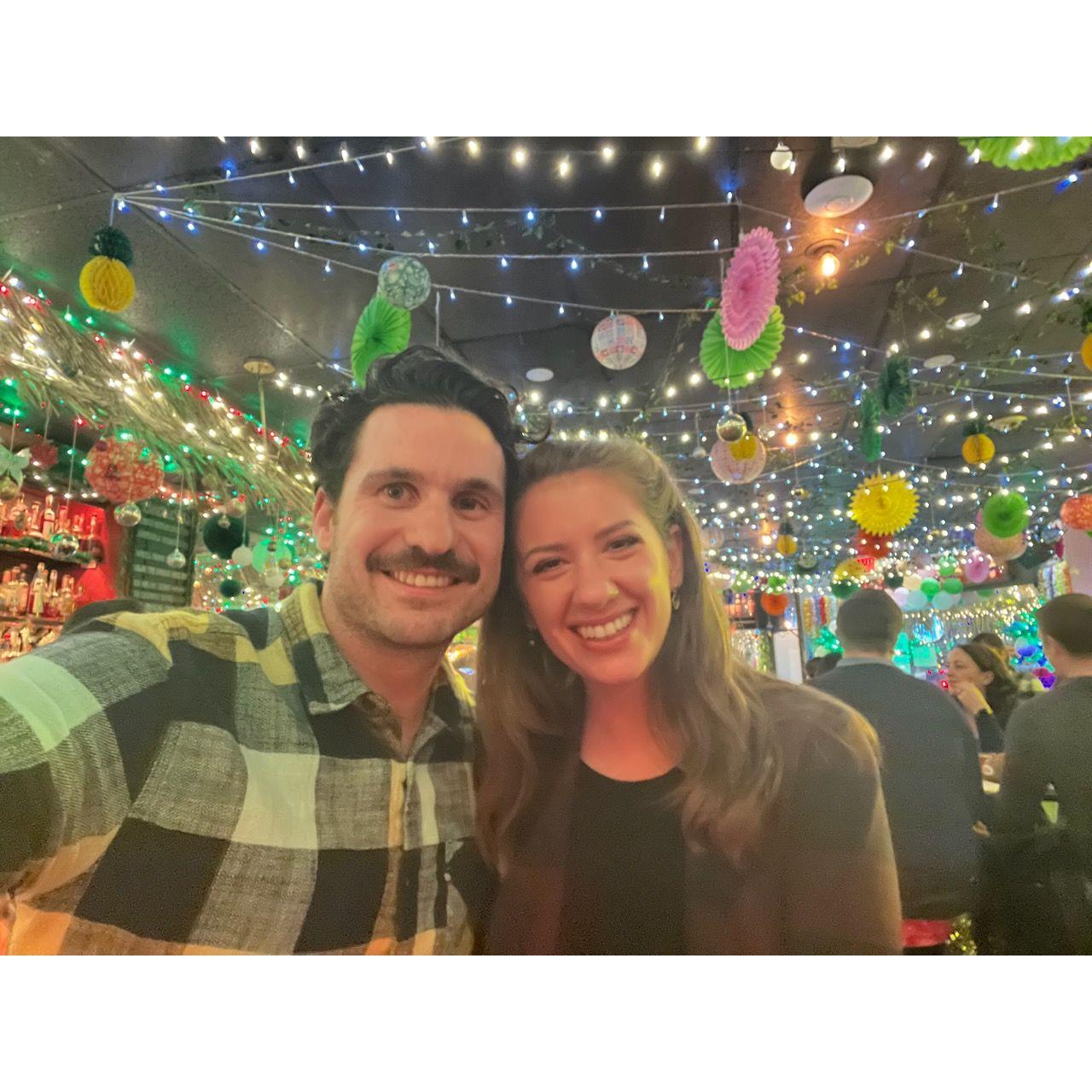 Our first Christmastime together - Tommy had just gotten explorative knee surgery, and we were with Bob at 55 South in San Jose. Ava calls it 55 Suits. Google "John Cena 55 suits." December 2022.