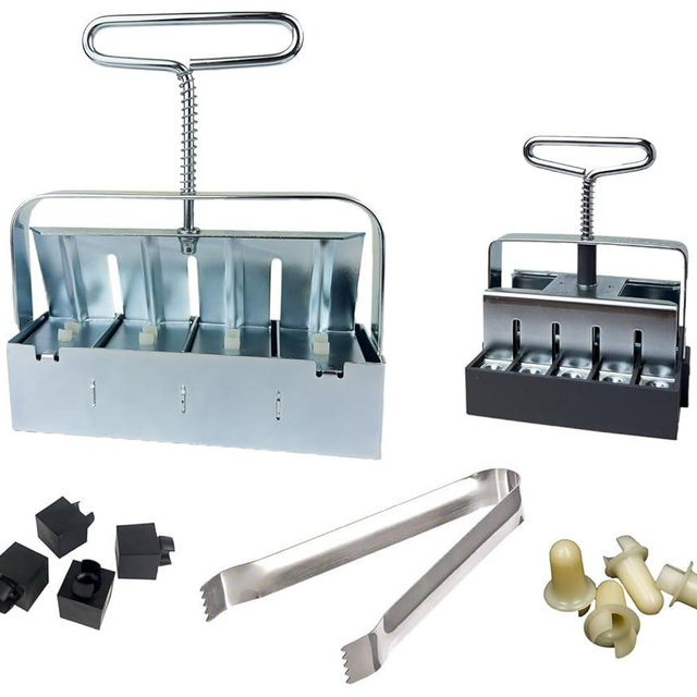 Ladbrooke Authentic Soil Block Maker 5-Pc. Essentials Nesting System Includes Mini 4, Micro 20, Cubic Inserts, 1" Seed Dibbles, and Grow Tweezers, Made in England