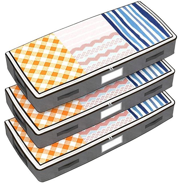 Isbasa Underbed Storage Bags, 3 Pack Large Clothes Blankets Comforters Storage Containers with Clear Windows and Extra Reinforced Handles, Grey