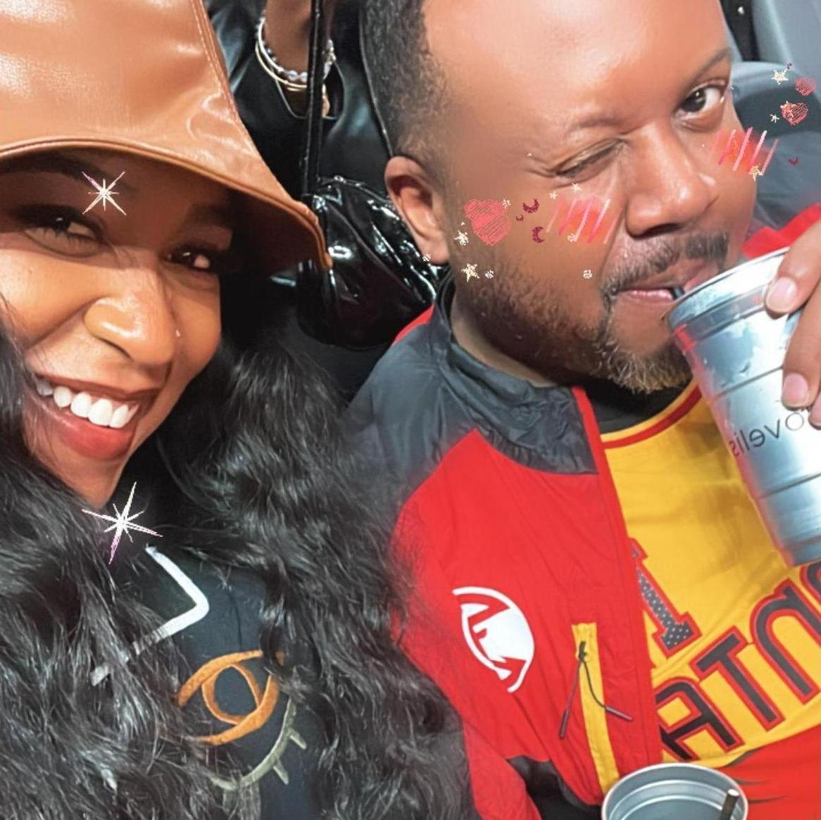 Our first Hawks game. Davon gave in on my goofy ig filters!