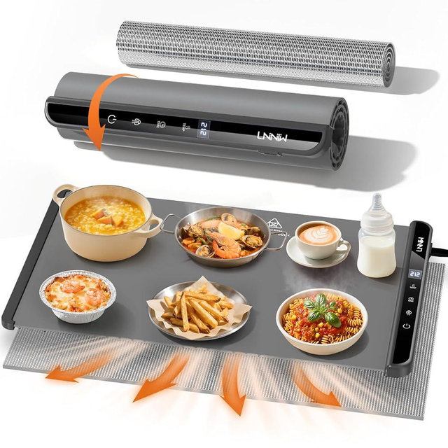 Food Warming Mat with Heat-Resistant Pad, 26X15 Inch, 6 Temperature & 6 Timer Settings, Child Lock Safety,Food Warmer Chafing Dishes for Buffet,Gatherings,Parties,Everyday Use
