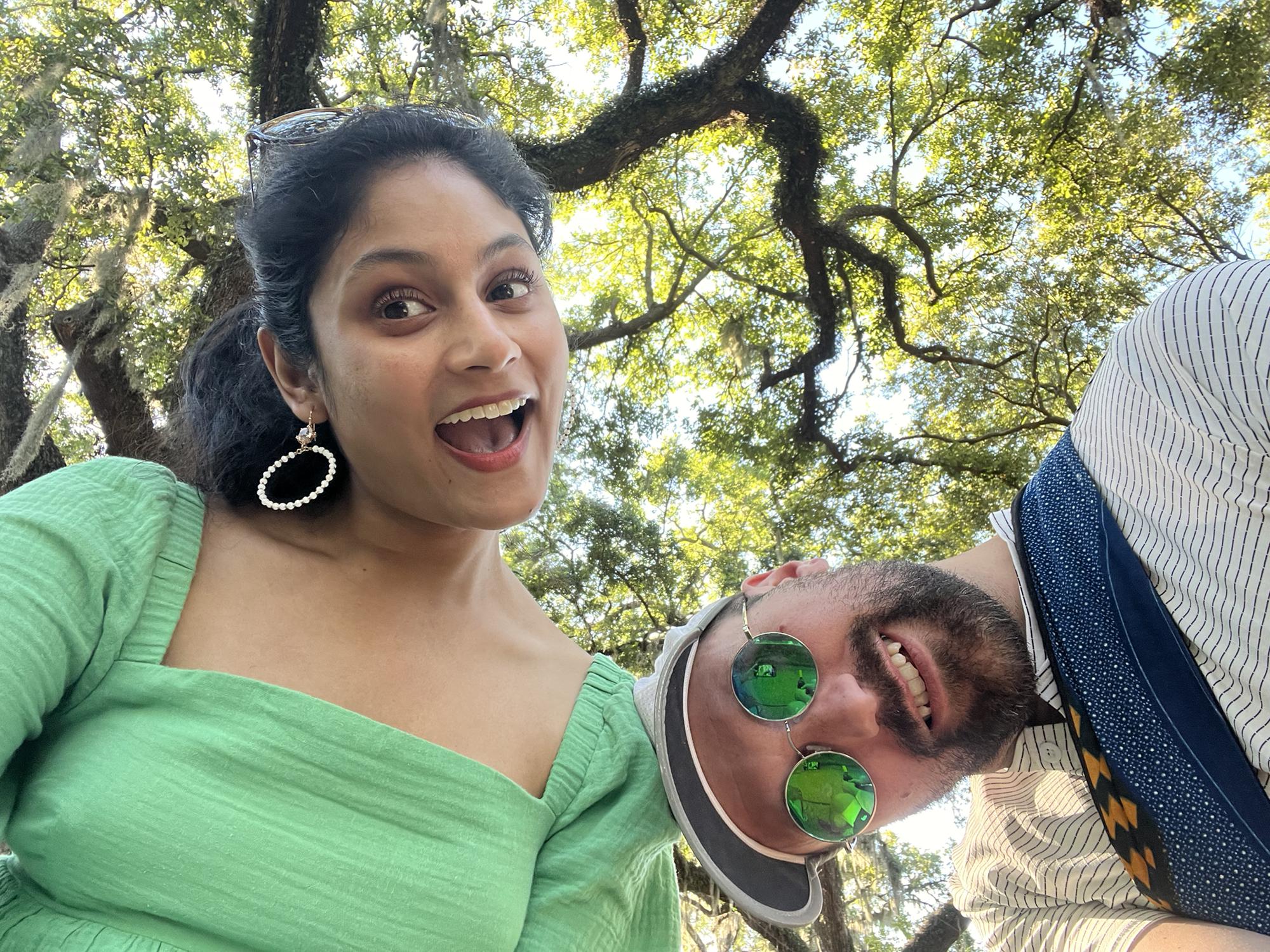 After a 19 mile bike ride (ok ok it was an electric bike ride haha) Dan and Chands had a picnic at City Park and posed with one of the majestic live oaks.