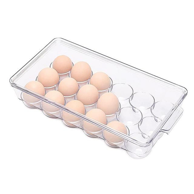 Ambergron 18 Eggs Holder for Refrigerator, Clear Egg Container for Fridge, Kitchen