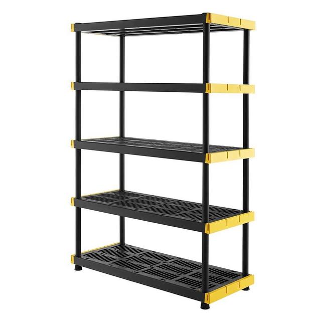 CX Black & Yellow®, 5-Tier Heavy Duty Plastic Storage Shelving Unit, 200lbs/shelf (72”H x 48”W x 20”D), for Indoor/Outdoor Organization, Modular Rack
