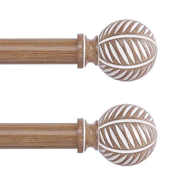 HTZON 2 Pack Wood Curtain Rods 48 to 84 Inch,1 Inch Boho Adjustable Curtain Rod,Imitation Wood Grain Leaf Window Curtains Rods,Farmhouse Rustic Heavy Duty Curtain Rods,Brown Drapery Rods Set 36-88"