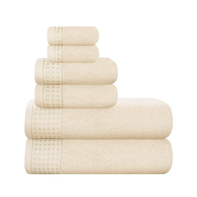 GLAMBURG 100% Cotton Ultra Soft 6 Pack Towel Set, Contains 2 Bath Towels 28x55 Inches, 2 Hand Towels 16x24 Inches & 2 Wash Coths 12x12 Inches, Compact Absorbent Lightweight & Quickdry - Ivory