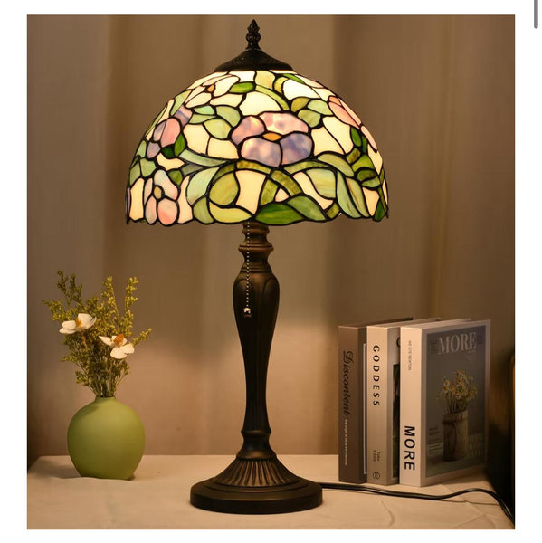 TL0005 Tiffany Table Lamp Bedside Stained Glass Lamp Spring Floral Design Reading Desk Light 12X21.5 Inches for Bedroom Living Room Home Office, lED Bulb Included