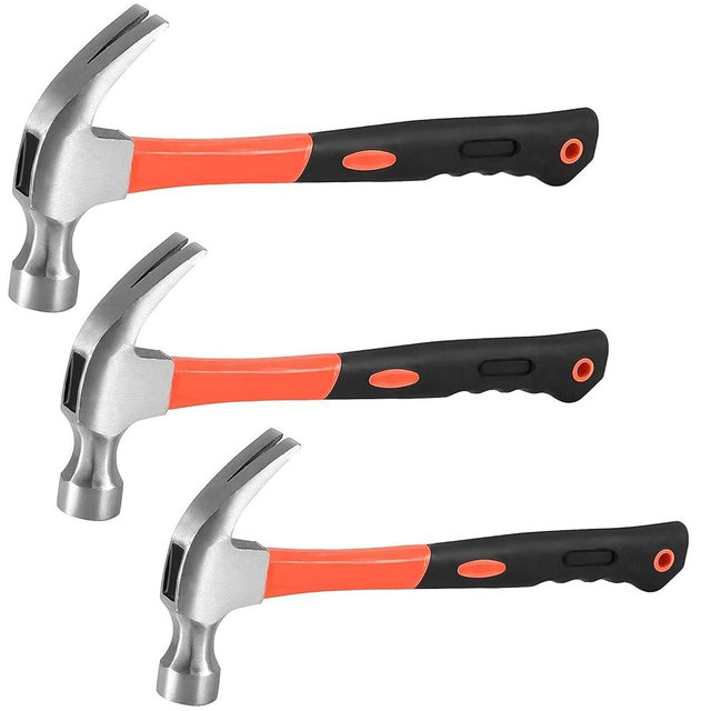 HOIGON 3 Pieces Claw Hammers, 20 oz 16 oz 8 oz Hammer Set with Fiberglass Handle & Polished Forged Steel Head for Household Repair