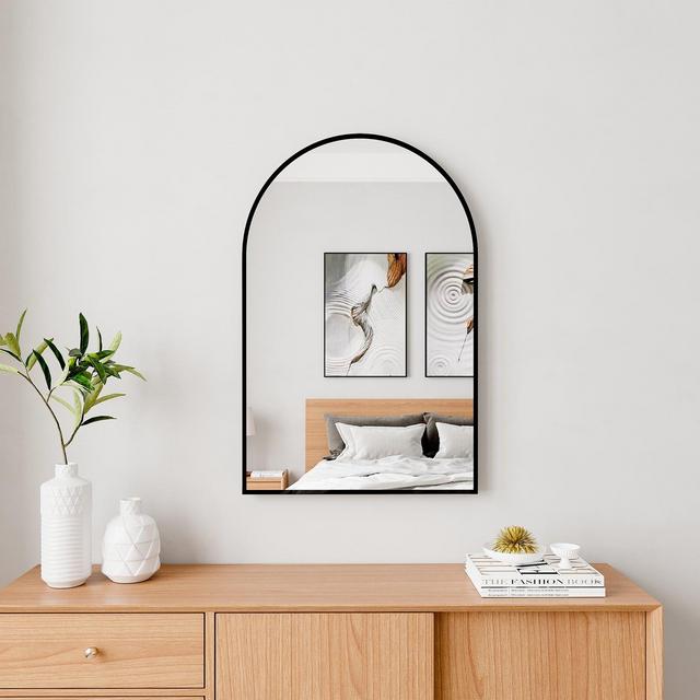 Alani Contemporary 36*24 Arched Wall Mirror,Arch-shaped Wall Mirror With Black Aluminum Alloy Frame- The Pop Home