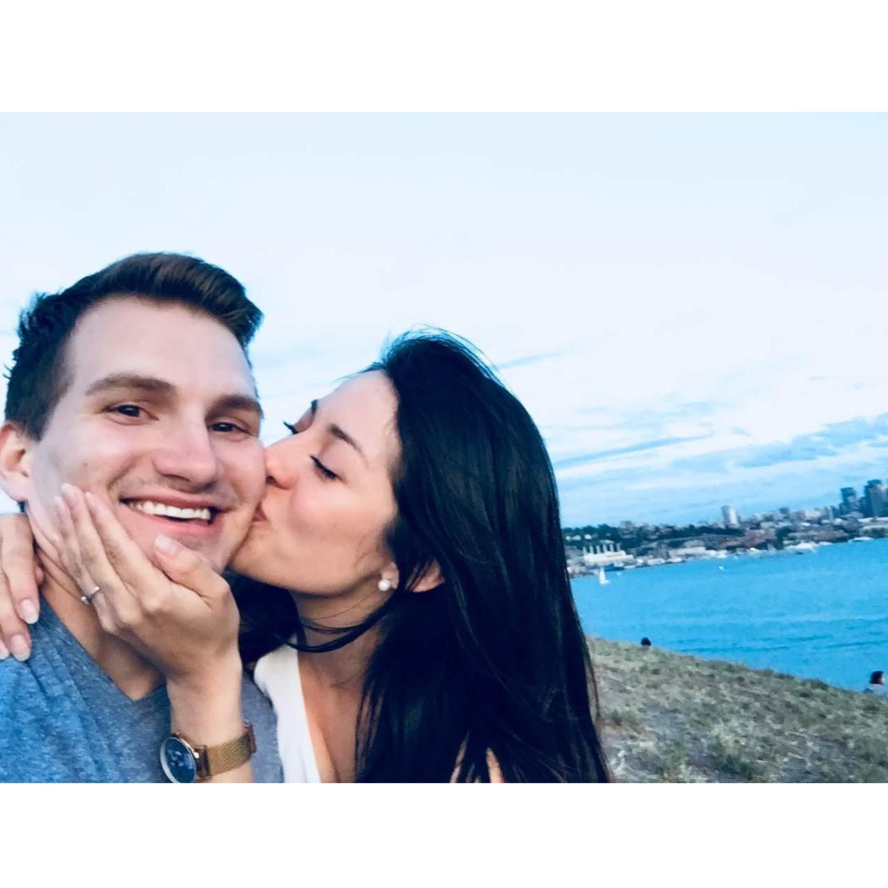 Celebrating our engagement and view of Seattle
Gas Works Park 2019