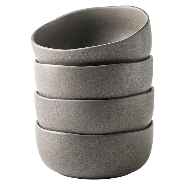 AmorArc Cereal Bowls for Kitchen, 26oz Large Ceramic Cereal Soup Bowls Set of 4 with Wavy Rim, for Cereal/Soup/Salad, Chip-Resistant, Dishwasher&Microwave Safe, Reactive Glaze Matt Gray