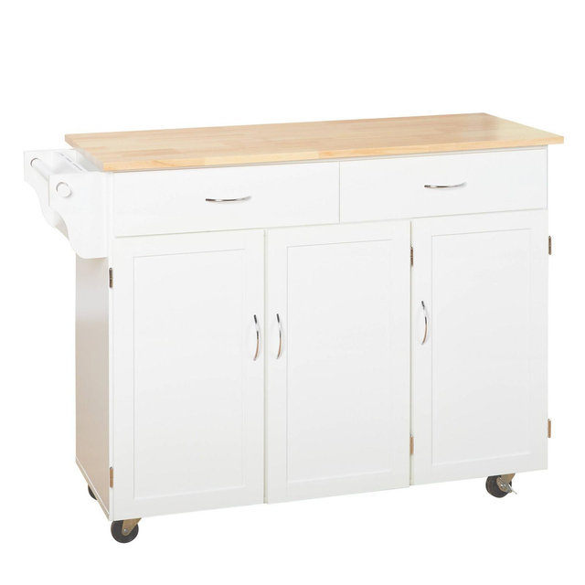 Extra Large Kitchen Cart with Wood Top White - Buylateral
