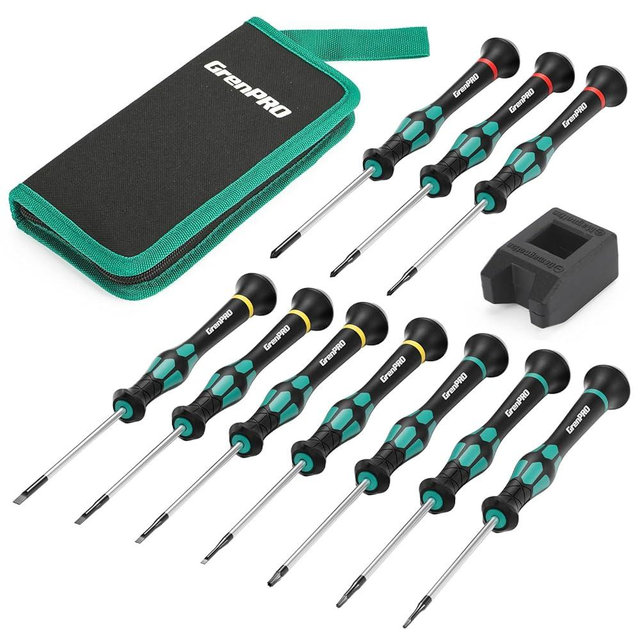 GRENPRO 10-Piece Precision Screwdriver Set, Magnetic Small Screwdrivers with Phillips, Slotted, Torx Star for Eyeglass, Watch, Computer, Laptop, Phone,Green
