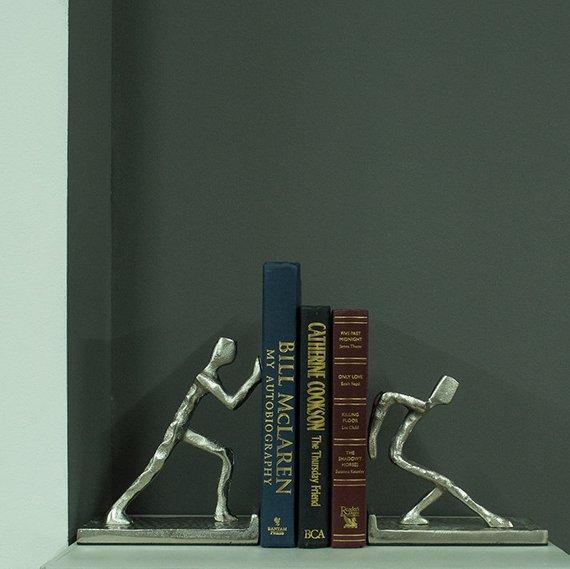 Pastel Country 1 Pair of Human Aluminium Silver Bookends (On Sale)