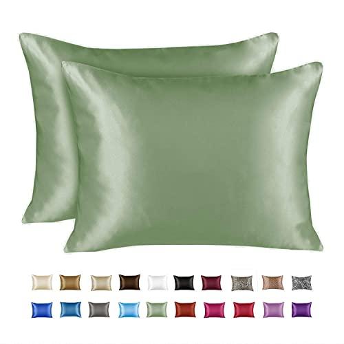 ShopBedding Luxury Satin Pillowcase for Hair – King Satin Pillowcase with Zipper, Sage (Pillowcase Set of 2) – Blissford