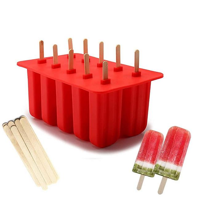 Xmifer BBM01 Popsicle Molds Food Grade Silicone Frozen Ice Cream Maker with Wooden Sticks, Red