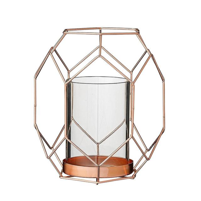 Bloomingville Copper Metal Geometric Votive Holder with Glass Insert, Small