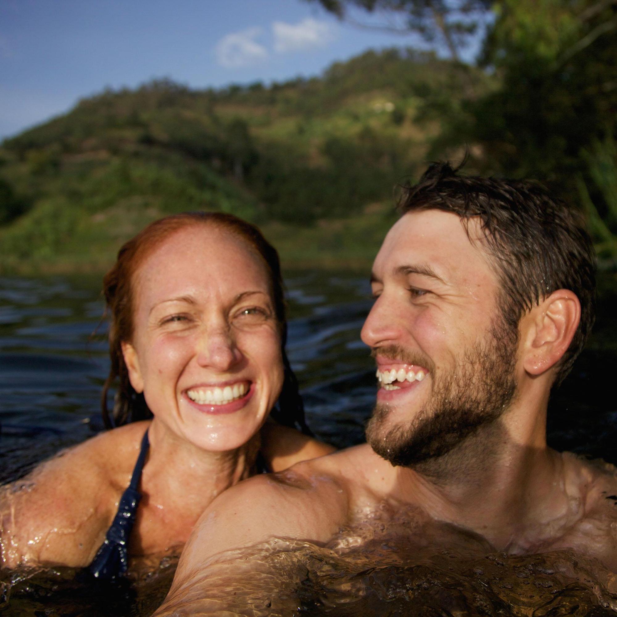 Swimming in Lake Mutanda after getting engaged, Uganda.