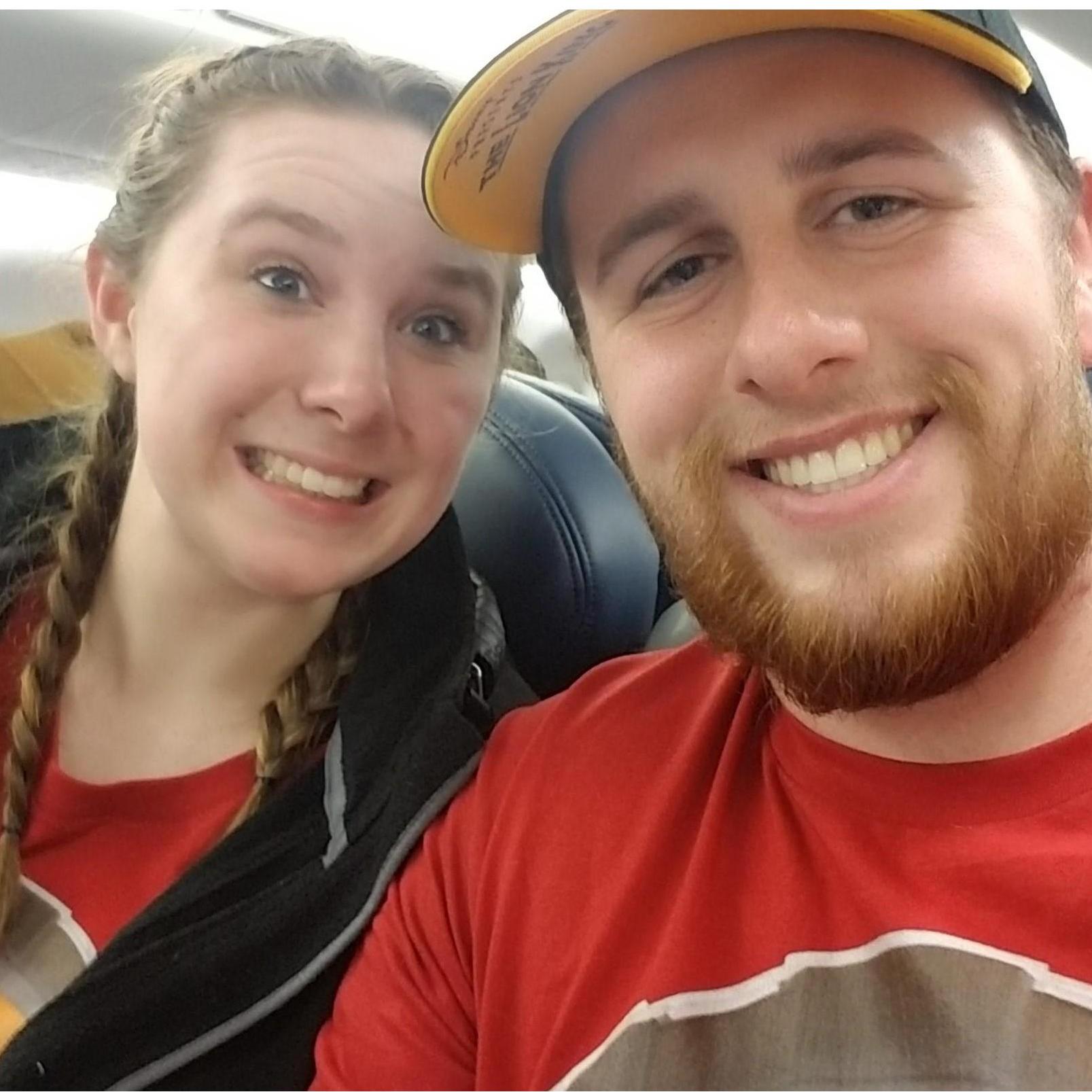 The plane ride home from Iowa where we spent New Years with my family. It was Collin's first time to the midwest and we left in style wearing matching baby Yoda shirts!