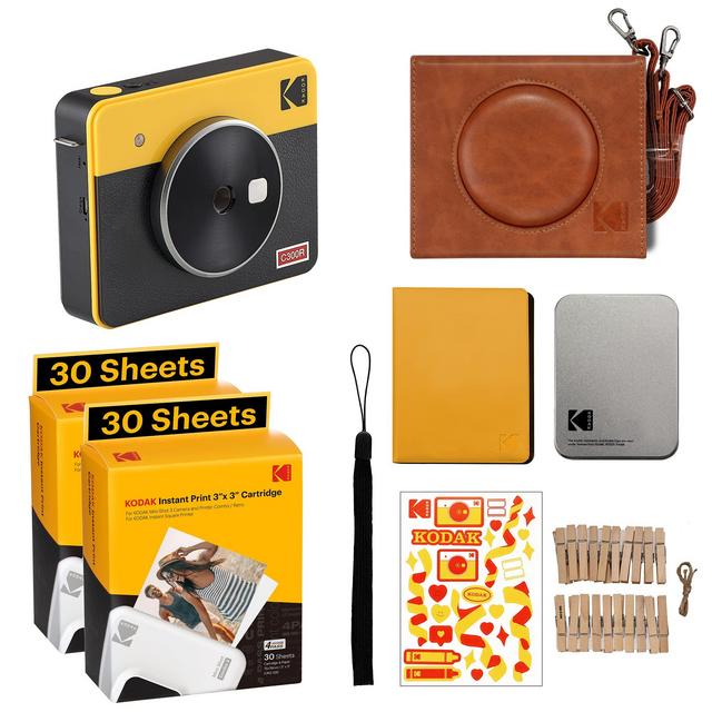 Kodak Mini Shot 3 Retro Accessory Gift Bundle 3x3 2-in-1 Instant Camera Photo Printer, Compatible with iOS, Android Bluetooth, Real Photo HD, 4PASS Technology Laminated Finish – Yellow