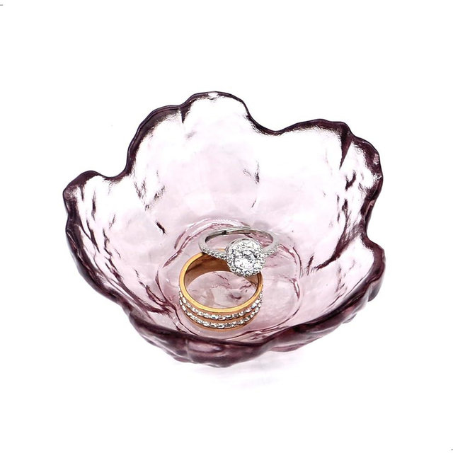 BIHOIB Amethyst Flower Ring Dish Jewelry Tray, Decorative Glass Trinket Dish, Modern Accent Tray for Vanity