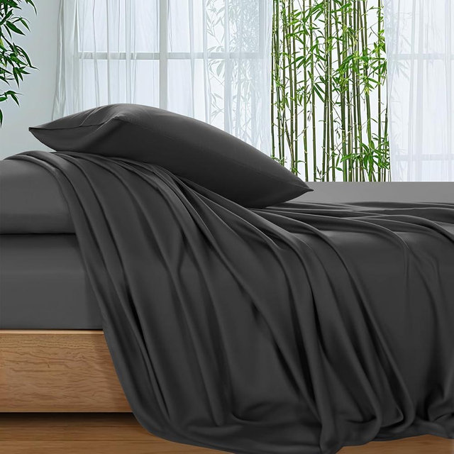 SONORO KATE 100% Viscose Derived from Bamboo_Sheets Queen Size, Ultra Breathable & Cooling Bed Sheets for Hot Sleepers, Hotel Luxury Silky Bedding Sheets, 16" Deep Pocket - 4PC (Black,Queen)