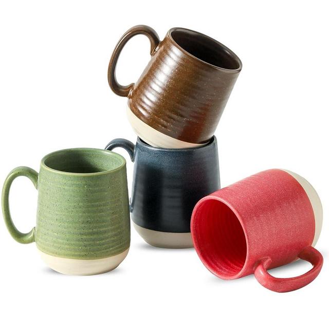 Hasense 15 Ounce Porcelain Coffee Mugs Set of 4 with Large Handle Perfect for Coffee, Tea, Milk, Chocolate and Latte, Unqiue Glaze Ceramic Coffee Cups Set for Man and Woman, Colorful