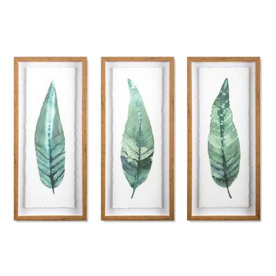 Set of 3 28"x12" Framed Leaves Decorative Wall Art White - Threshold™