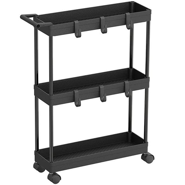SimpleHouseware Kitchen Cart Storage 3-Tier Slim/Super Narrow Shelves with Handle, 26.5'' Height/5.5'' Width for Narrow Place, Black