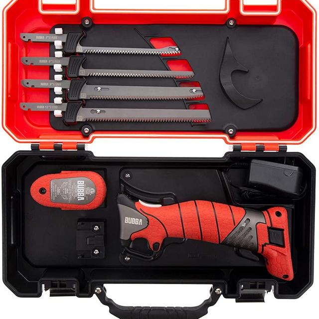 BUBBA Pro Series Lithium-Ion Electric Fillet Knife with Non-Slip Grip Handle, 4 Ti-Nitride S.S. Coated Non-Stick Reciprocating Blades, Charger and Case for Fishing