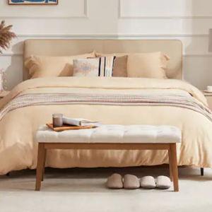 Button-Tufted Bench for End of Bed, Entryway Bench Beige/ Black/ Brown Solid Wood, Leather, Fabric 44-inch - Beige