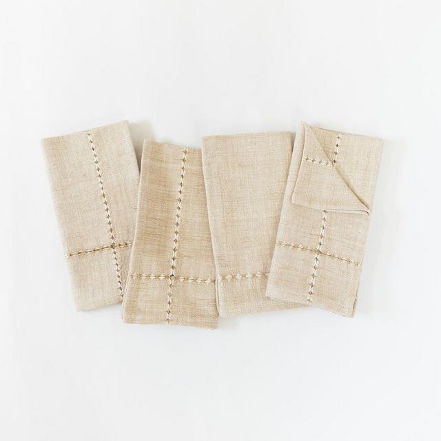 Pulled Handwoven Cotton Napkins Set Of 4 - Beige