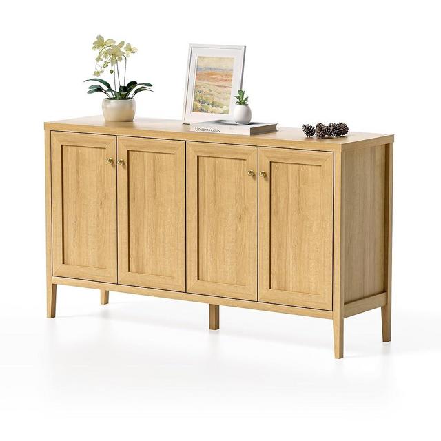 EYYTHUNG Farmhouse Storage Cabinet with 4 Doors, Sideboard Buffet Cabinets with Adjustable Shelves Accent Cabinet Console Table Credenza for Living Room Kitchen, Natural Oak
